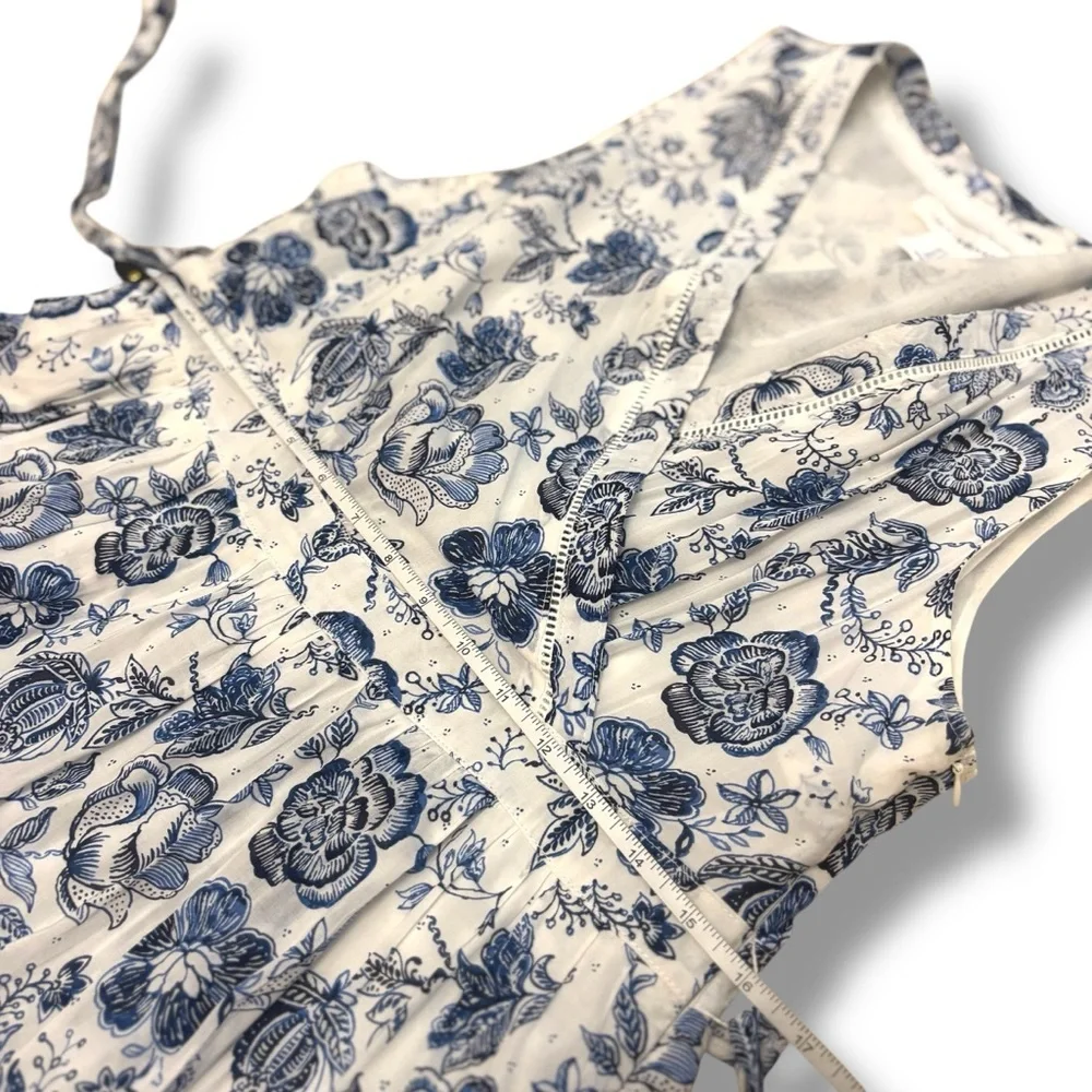 NWOT Lucky Brand Blue White Floral Paisley Faux Wrap Mini Sundress - Size 12 - Picture 8 of 13